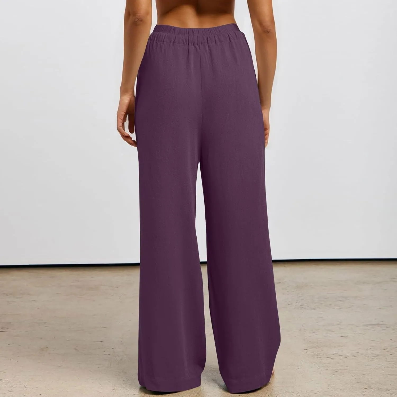 Linen Palazzo Pants for Women Loose Fit Comfy Wide Leg Pants Summer Drawstring High Waisted Lounge Pants with Pockets