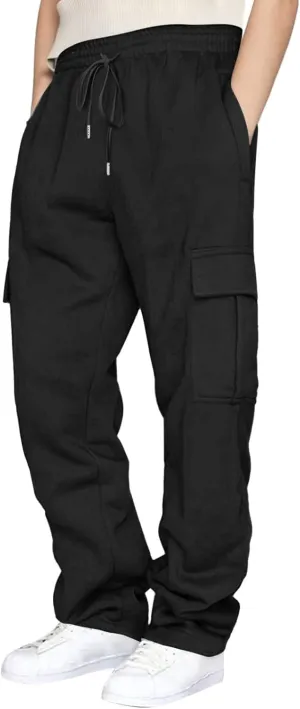 Linen Pants for Men Solid Color Casual Zipper Pocket Colorblock Loose Comfy Sweatpants Trousers for Men Green