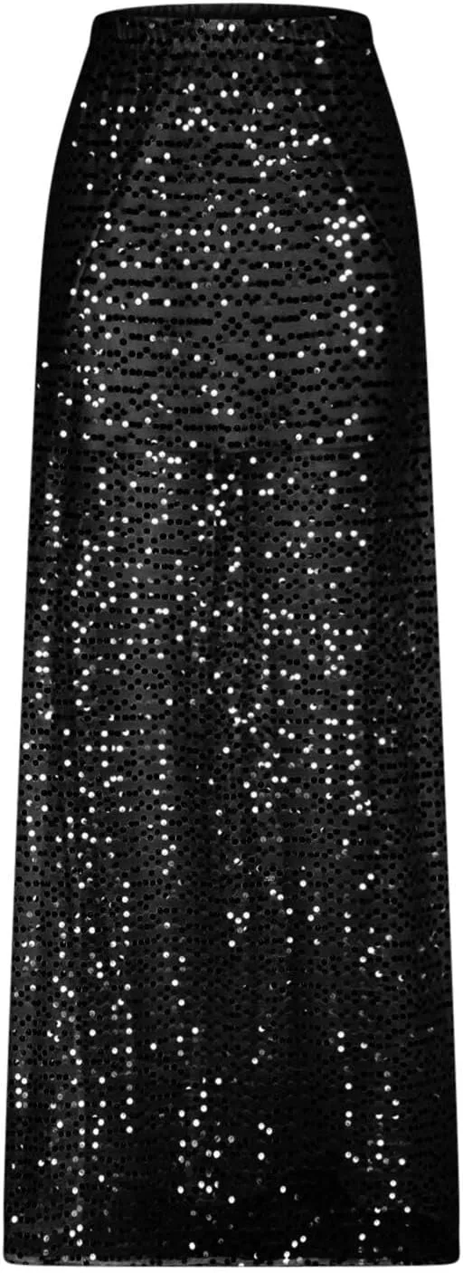 Long Skirts for Women High Waisted Pleated Stretch Skirt Fashion Sequin Flowy Comfort Ruffle Maxi Skirts 2025 New