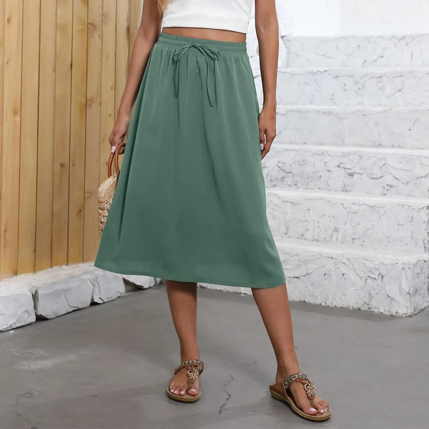 Long Skirts for Women Summer Casual Country Cute Beach Smocked Festival Floral Business Flutter Travel Flowy Skirts