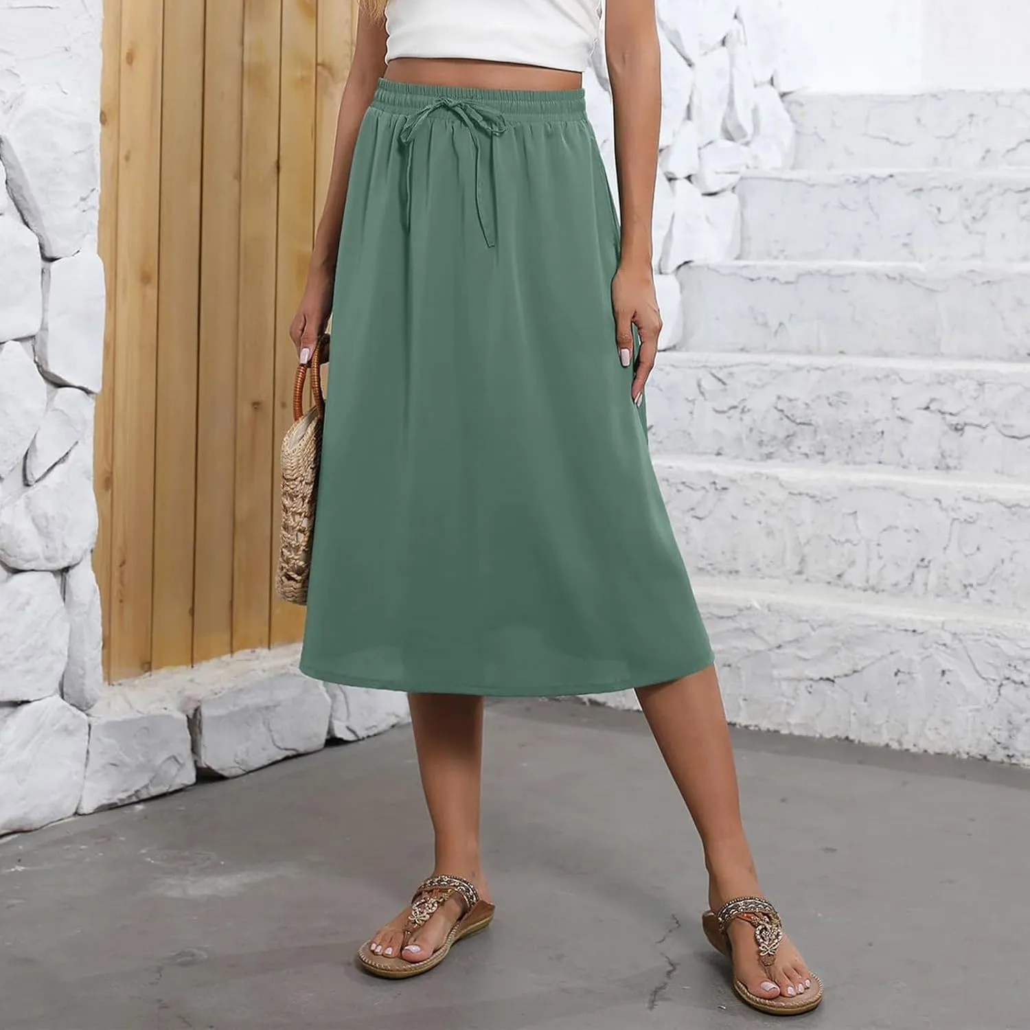 Long Skirts for Women Summer Casual Country Cute Beach Smocked Festival Floral Business Flutter Travel Flowy Skirts
