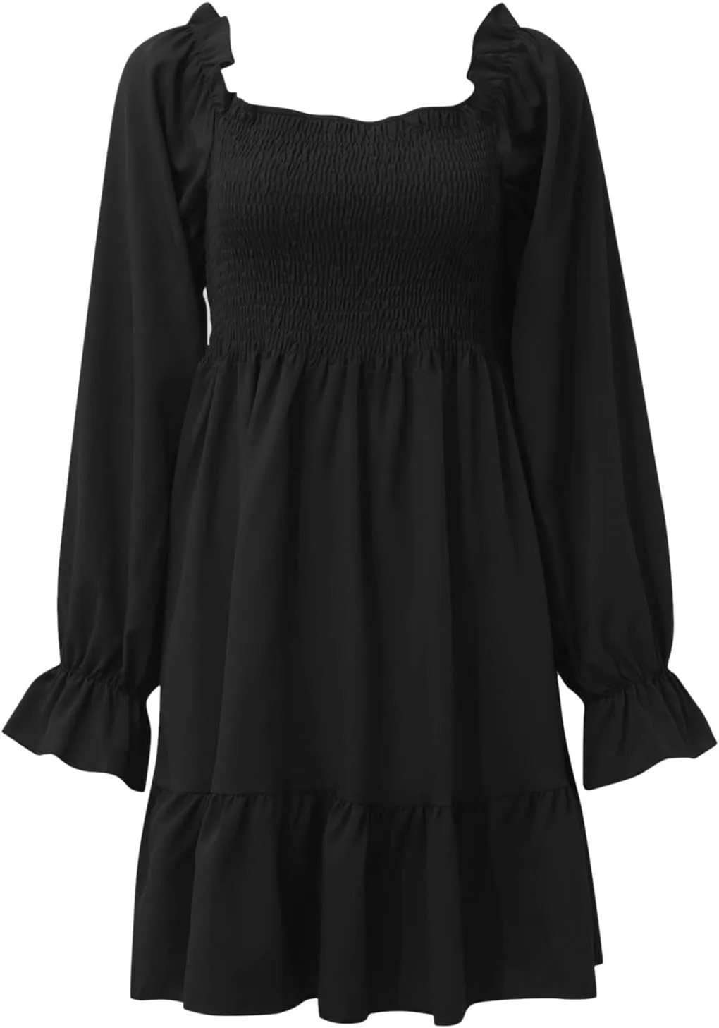 Long Sleeve Square Neck Mini Dresses for Women Fall Winter Formal Trendy Casual Sexy A Line Ruffle Ruched Dress