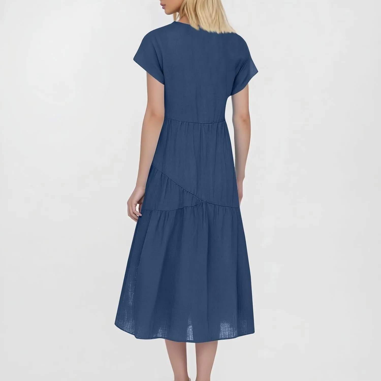 Maxi Cotton Linen Dresses for Women 2025 Summer V-Neck Short Sleeve Asymmetrical Dress Beach Elegant Long Flowy Dress