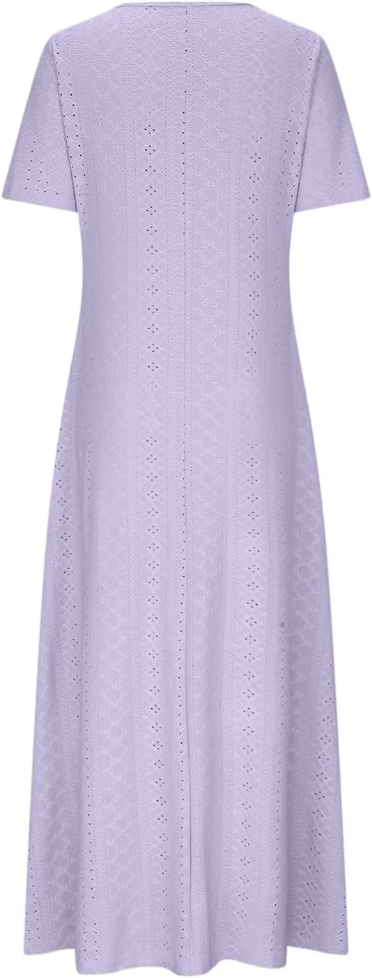 Maxi Long Dresses for Women 2025 Trendy Sleeveless Eyelet Cami Dress Casual Summer Beach Swing Vacation Sundress