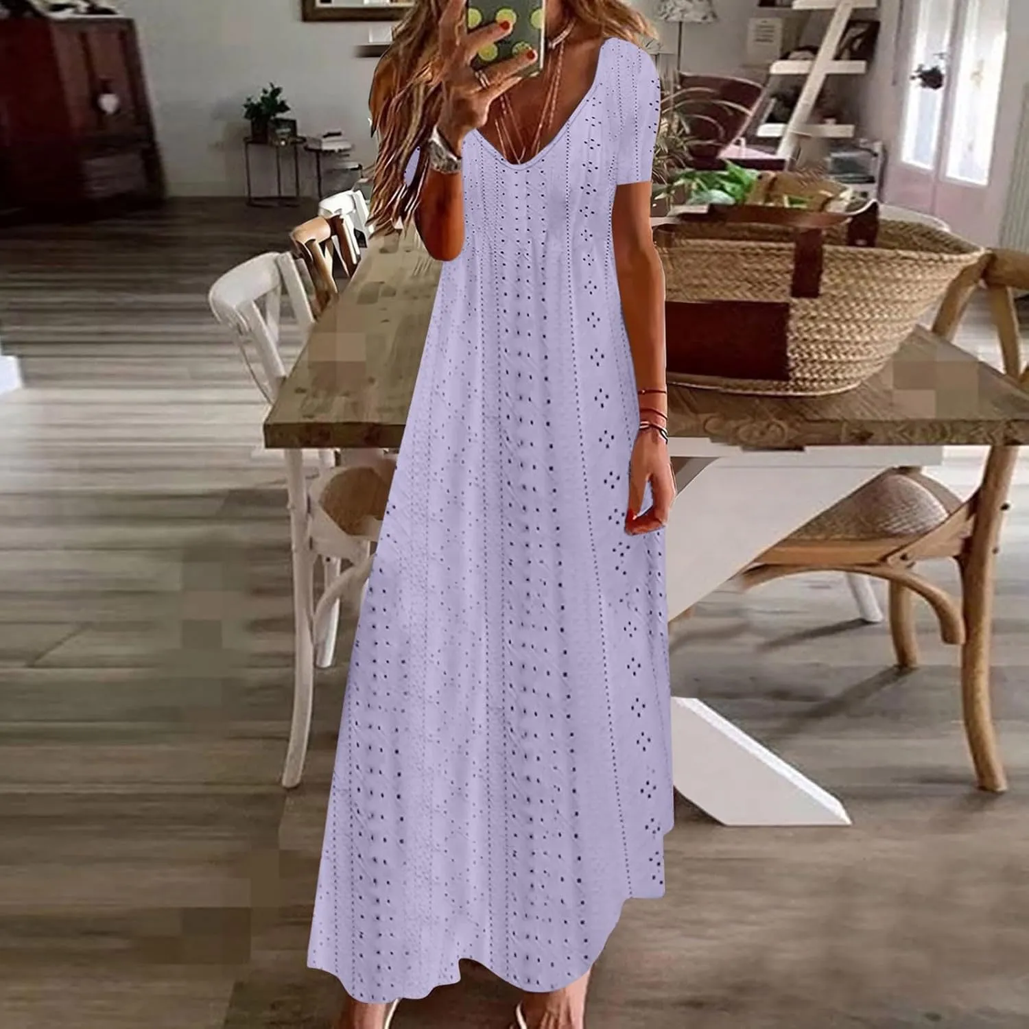 Maxi Long Dresses for Women 2025 Trendy Sleeveless Eyelet Cami Dress Casual Summer Beach Swing Vacation Sundress