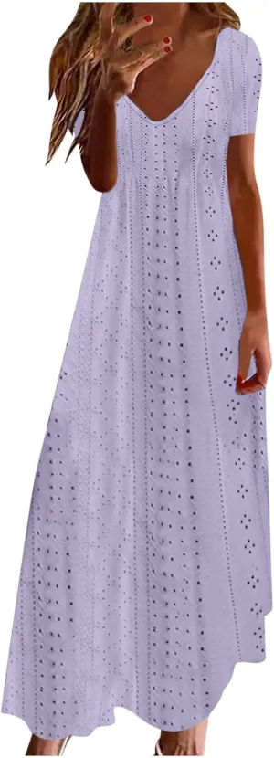 Maxi Long Dresses for Women 2025 Trendy Sleeveless Eyelet Cami Dress Casual Summer Beach Swing Vacation Sundress
