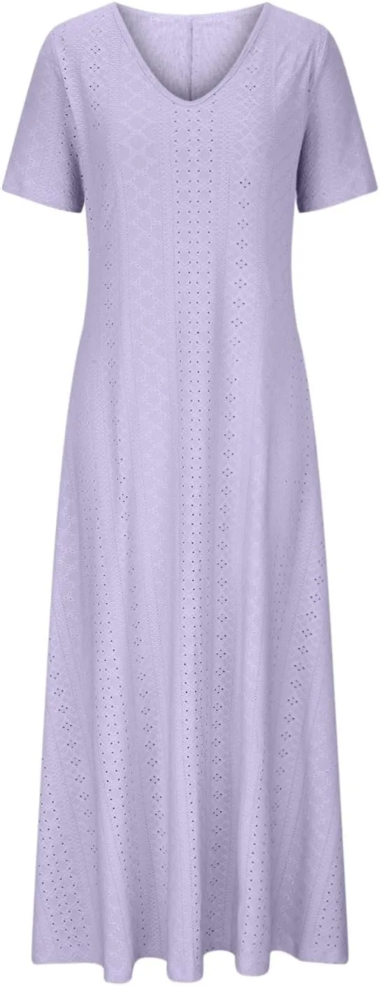 Maxi Long Dresses for Women 2025 Trendy Sleeveless Eyelet Cami Dress Casual Summer Beach Swing Vacation Sundress