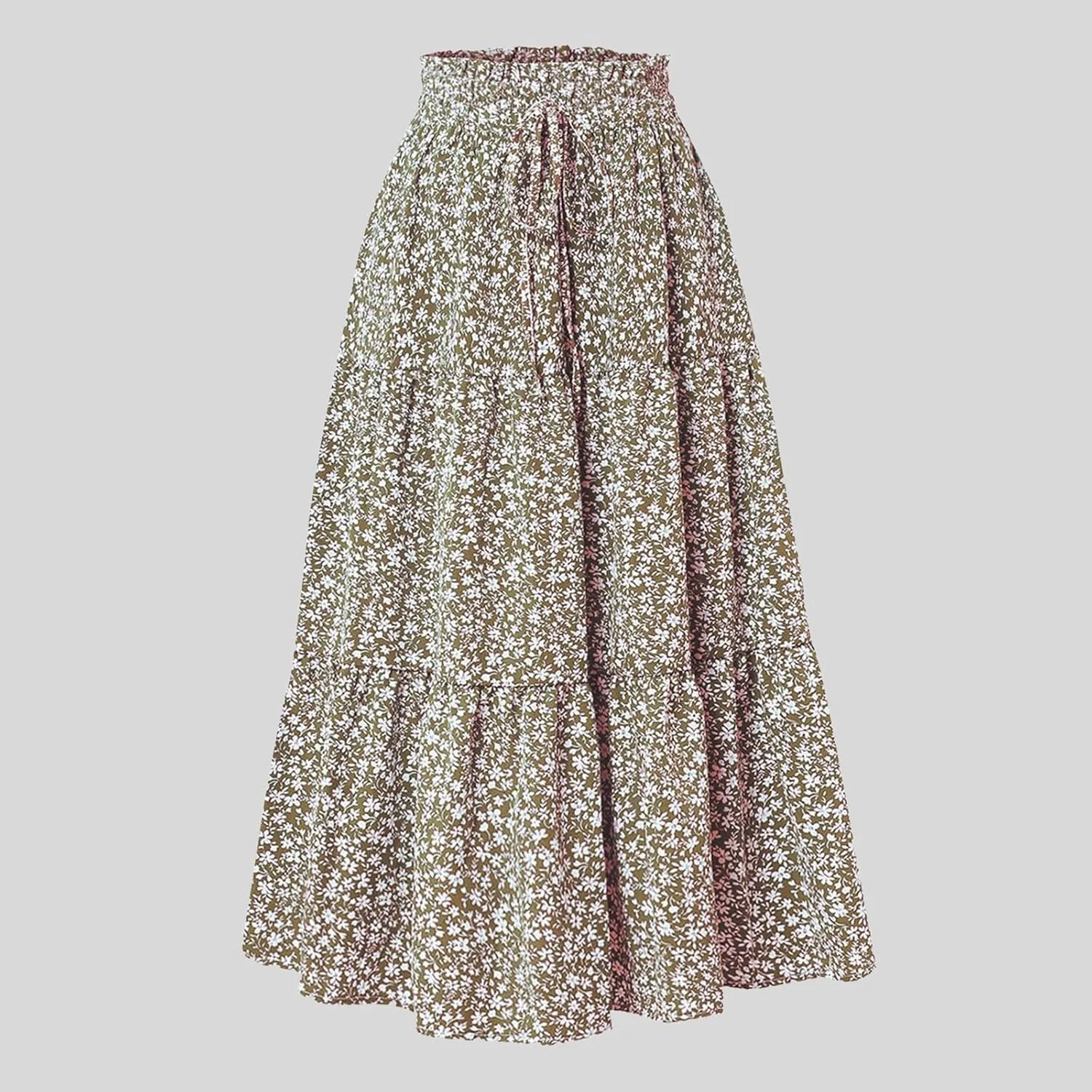 Maxi Skirt Womens High Waist Pleated Tiered Long Skirts Denim Casual Style Midi Dress for Women