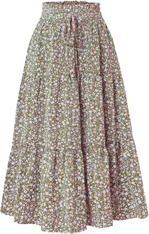 Maxi Skirt Womens High Waist Pleated Tiered Long Skirts Denim Casual Style Midi Dress for Women