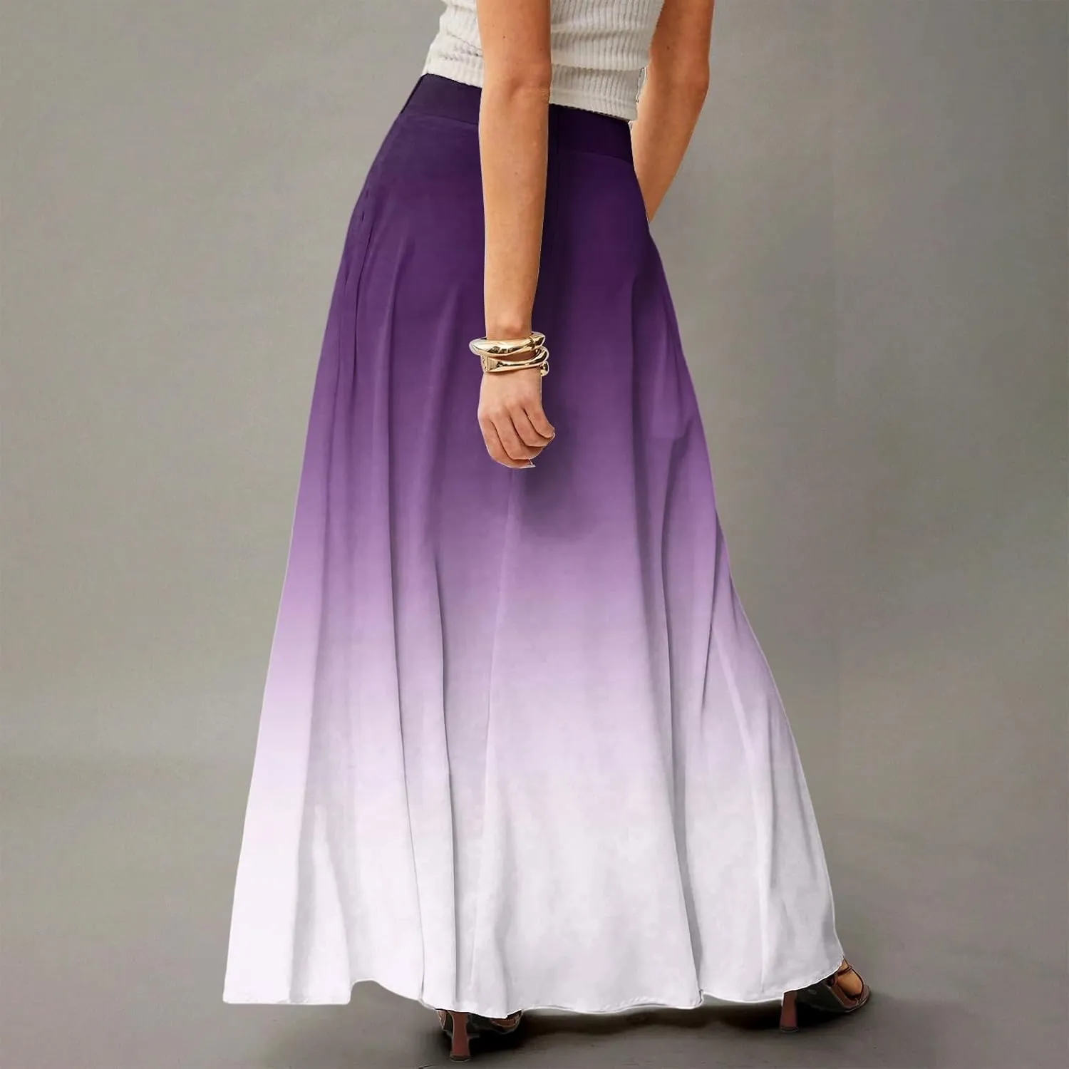 Maxi Skirts for Women Summer Floral Boho Elastic High Waist Tropical Skirts Pleated A-Line Flowy Swing Long Skirt
