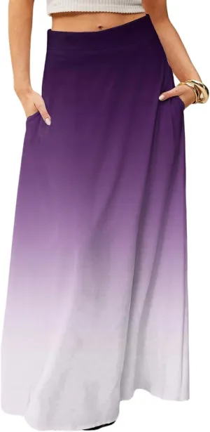 Maxi Skirts for Women Summer Floral Boho Elastic High Waist Tropical Skirts Pleated A-Line Flowy Swing Long Skirt