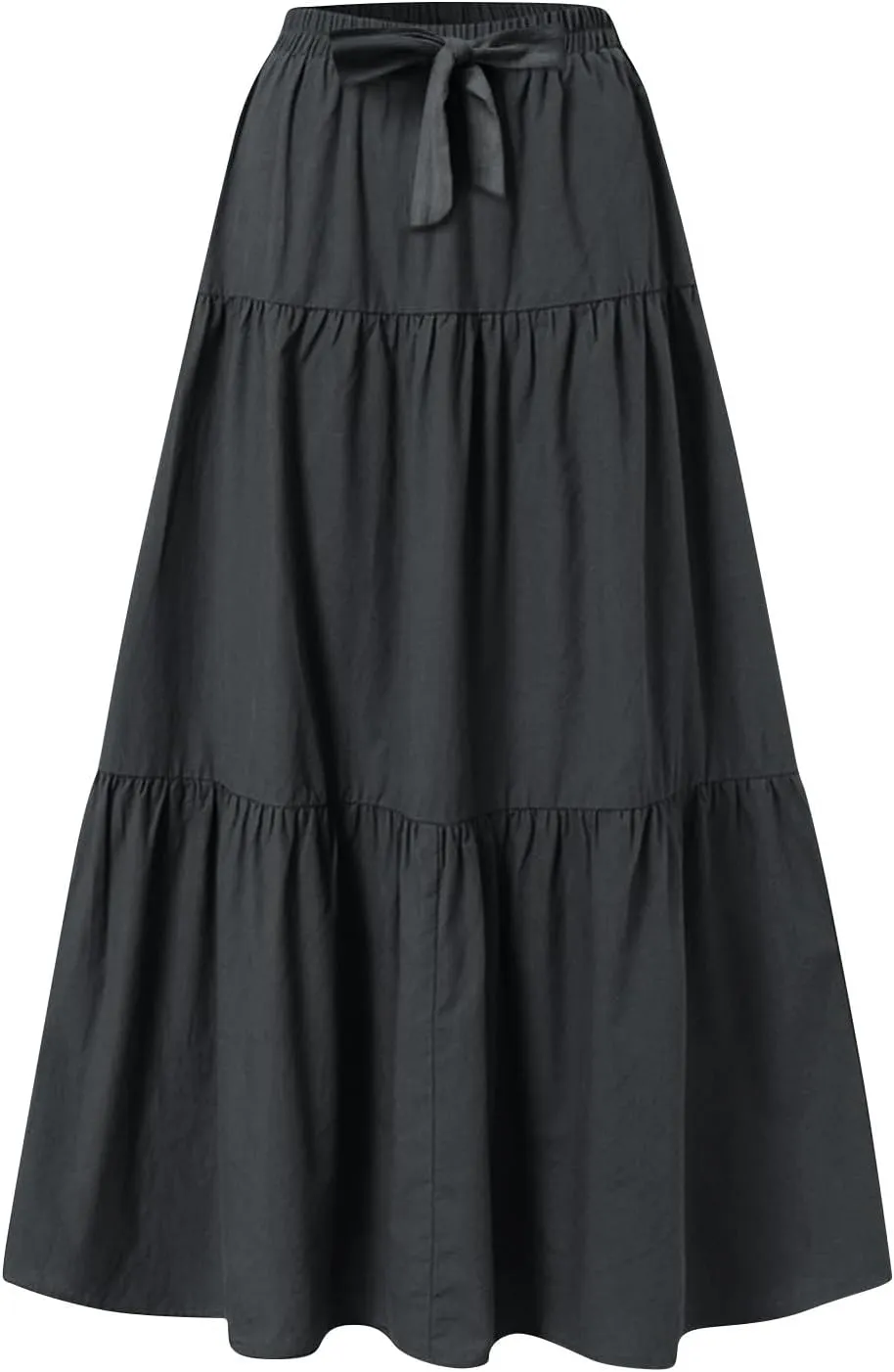 Maxi Skirts for Women Trendy High Waisted Flowy Tiered Linen Skirt Casual Pleated A-Line Beach Long Skirts with Tie