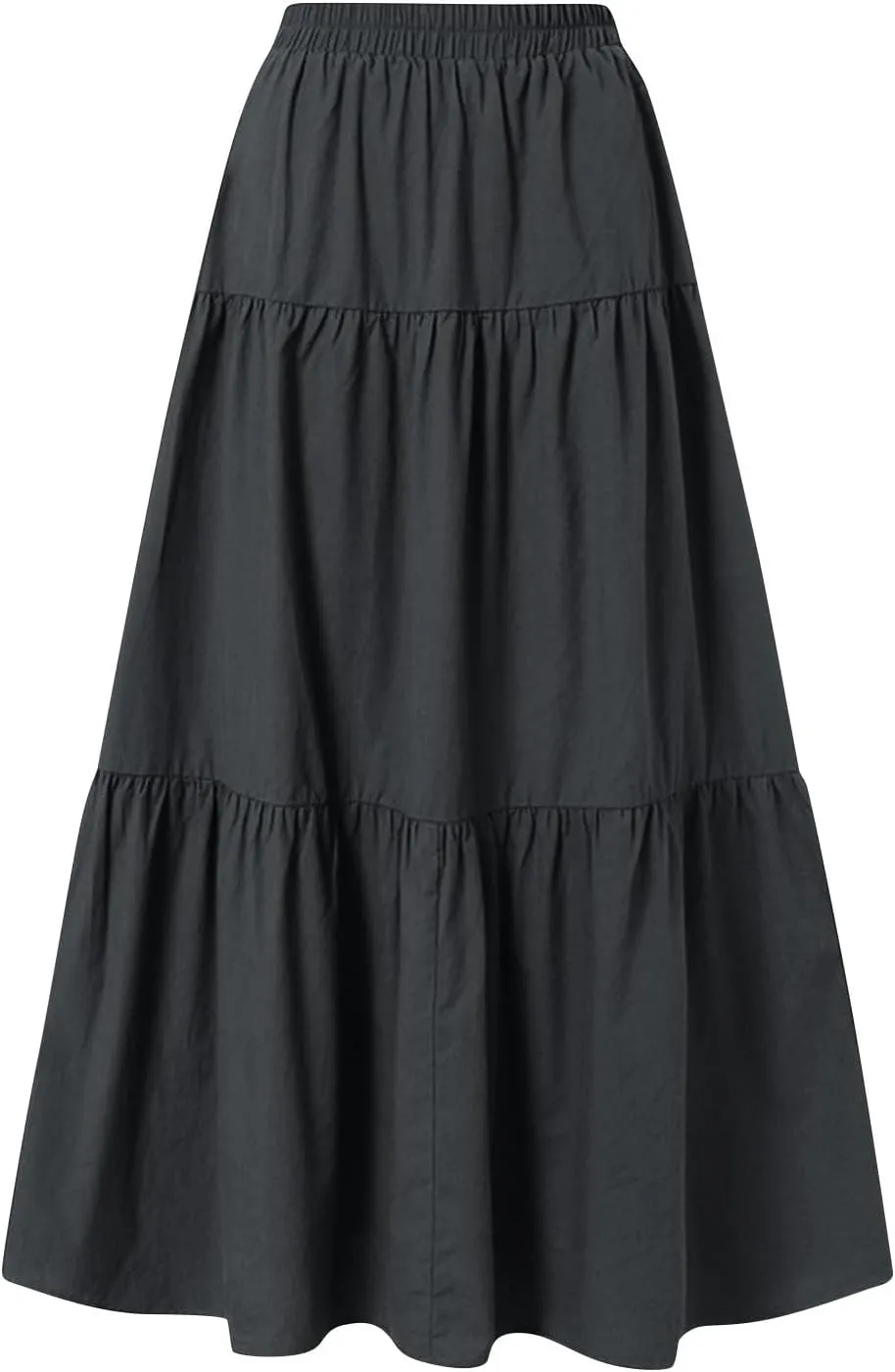 Maxi Skirts for Women Trendy High Waisted Flowy Tiered Linen Skirt Casual Pleated A-Line Beach Long Skirts with Tie