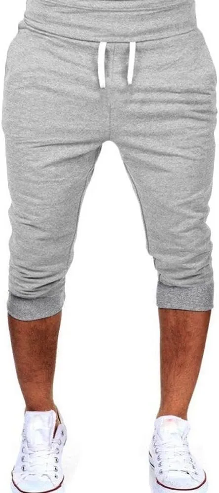Mens 3/4 Joggers Capri Pants Slim Fit Lightweight Yoga Running Athletic Active Pants Casual Workout Gym Training Sweatpants