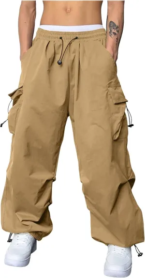 Men's Baggy Cargo Pants Casual Parachute Pants Cotton Elasticated Loose Fit Streetwear Multi Pockets