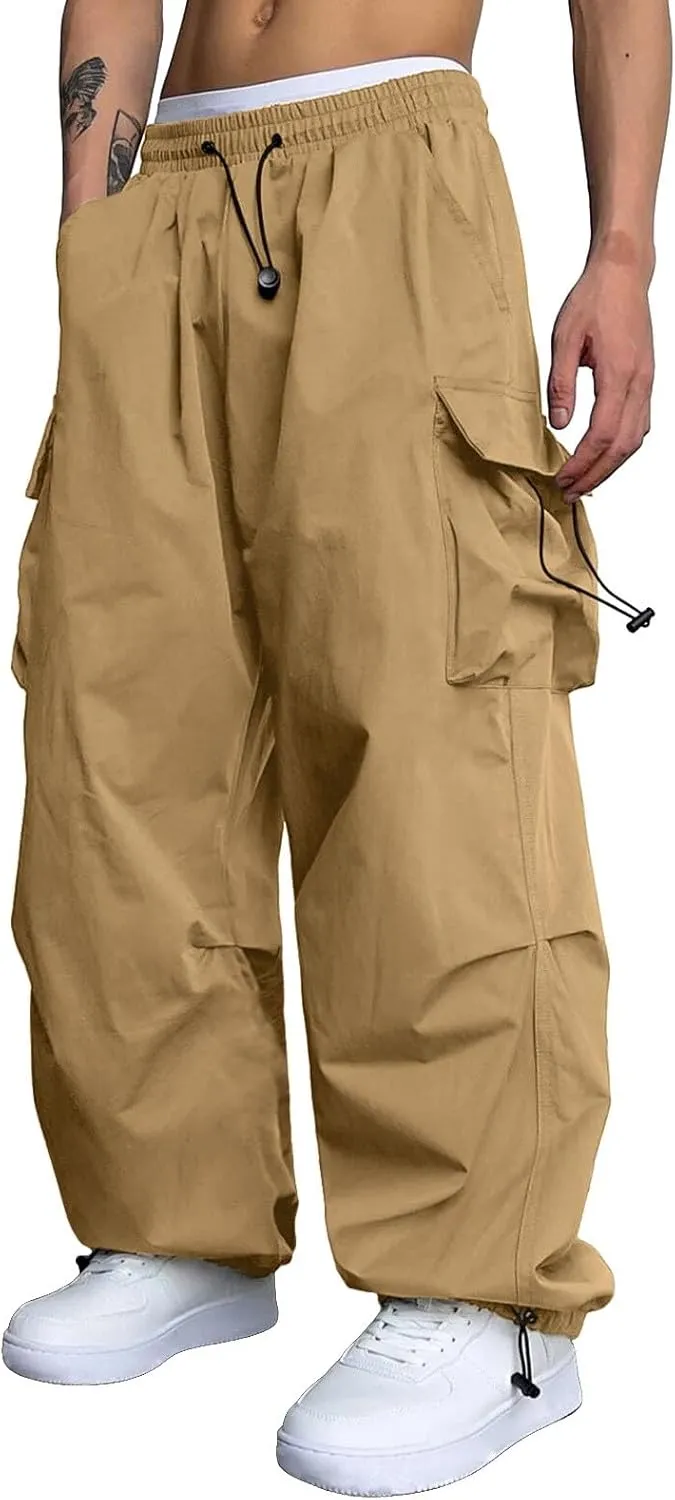 Men's Baggy Cargo Pants Casual Parachute Pants Cotton Elasticated Loose Fit Streetwear Multi Pockets
