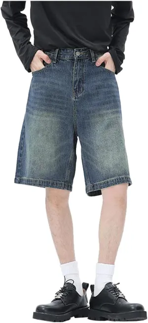 Mens Baggy Denim Jorts Y2K Vintage Loose Hip Hop Jean Shorts Wide Leg Mid Jeans Streetwear Clothes