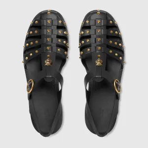 Mens Black Buckle Strap Feline Sandals
