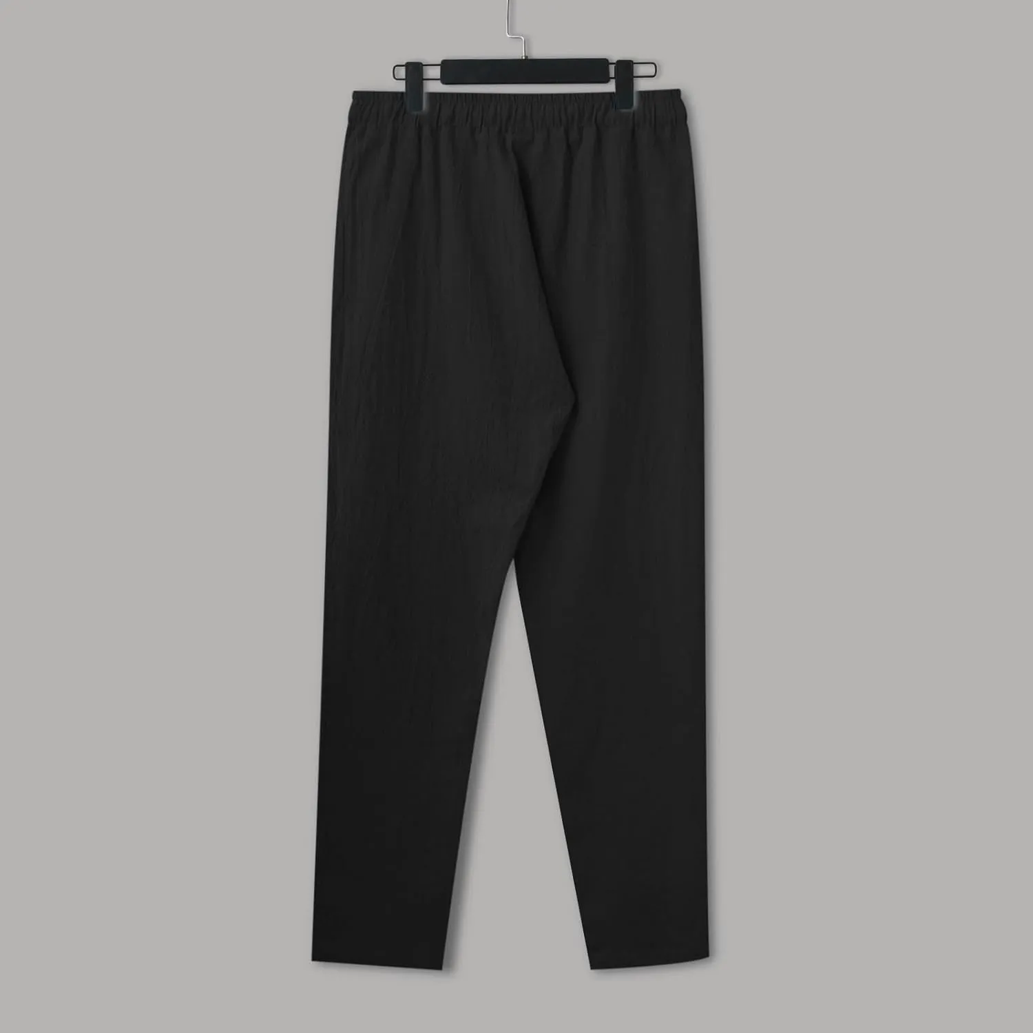 Mens Casual Cotton Linen Pants, Loose Fit Elastic Drawstring Waist Straight-Legs Summer Yoga Beach Long Pants