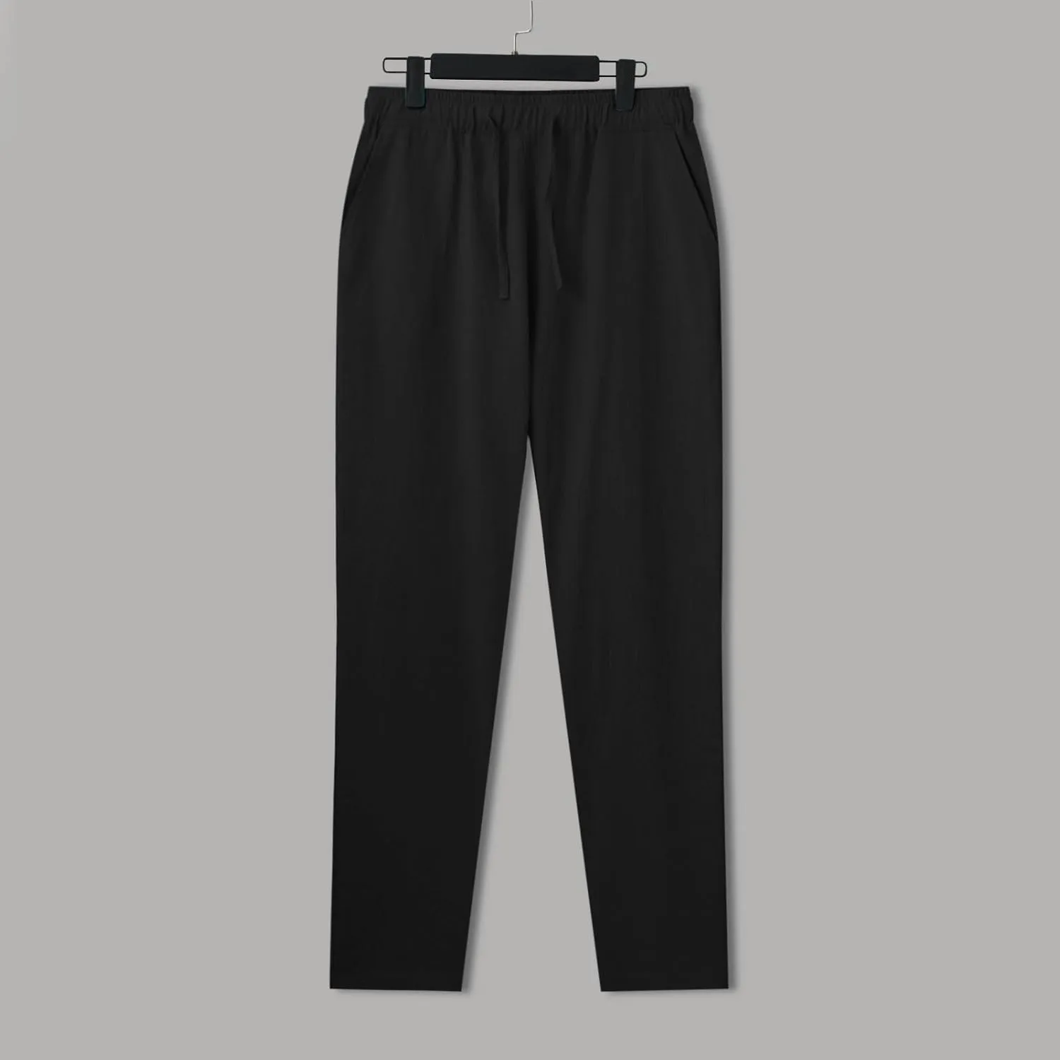 Mens Casual Cotton Linen Pants, Loose Fit Elastic Drawstring Waist Straight-Legs Summer Yoga Beach Long Pants