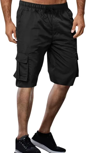 Mens Casual Fashion Cargo Pants Capris Expandable Waisted Drawstring Shorts Multi-Pockets Hiking Fishing Combat Cropped Pants