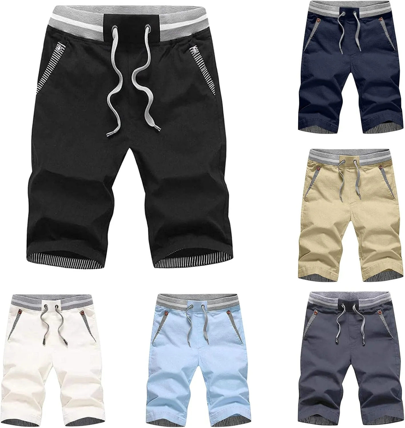 Men's Casual Stretch Shorts Color Block Drawstring Shorts Slim Fit Straight Leg Pant Fashion Simple Pant with Pockets