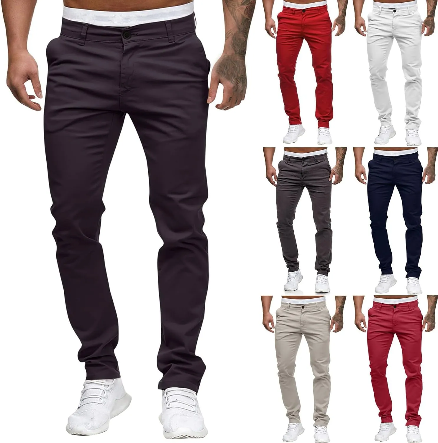 Mens Chinos Fashion Slim Fit Dress Pants Casual Business Work Skinny Stretch Golf Pants Comfort Flat Front Suit Pants Slacks