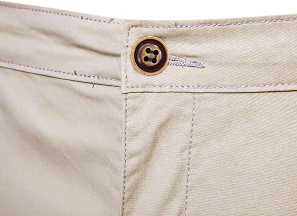 Men's Cotton Chino Shorts, Relaxed Fit, Straight Leg, Zippered Front, Button Closure, 2 Side Pockets, 2 Back Pockets