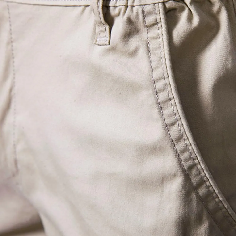 Men's Cotton Chino Shorts, Relaxed Fit, Straight Leg, Zippered Front, Button Closure, 2 Side Pockets, 2 Back Pockets