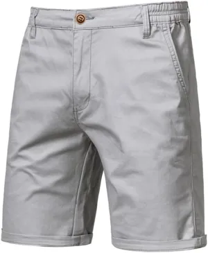 Men's Cotton Chino Shorts, Relaxed Fit, Straight Leg, Zippered Front, Button Closure, 2 Side Pockets, 2 Back Pockets
