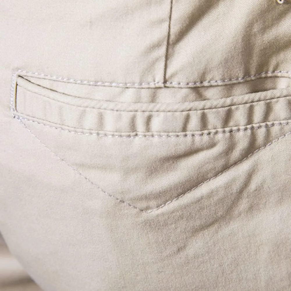 Men's Cotton Chino Shorts, Relaxed Fit, Straight Leg, Zippered Front, Button Closure, 2 Side Pockets, 2 Back Pockets