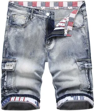 Men's Distressed Jean Shorts Casual Slim Fit Stretch Ripped Skinny Short Summer Fashion Denim Shorts Comfort Flex Waist Short