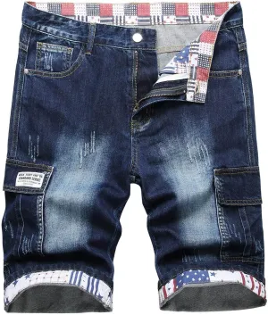 Men's Distressed Jean Shorts Casual Slim Fit Stretch Ripped Skinny Short Summer Fashion Denim Shorts Comfort Flex Waist Short