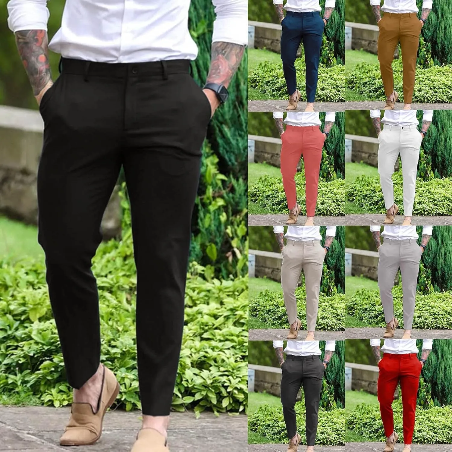 Mens Formal Dress Pants Casual Business Work Suit Pants Comfort Stretch Chino Golf Pants Slim Fit Tapered Lounge Trousers
