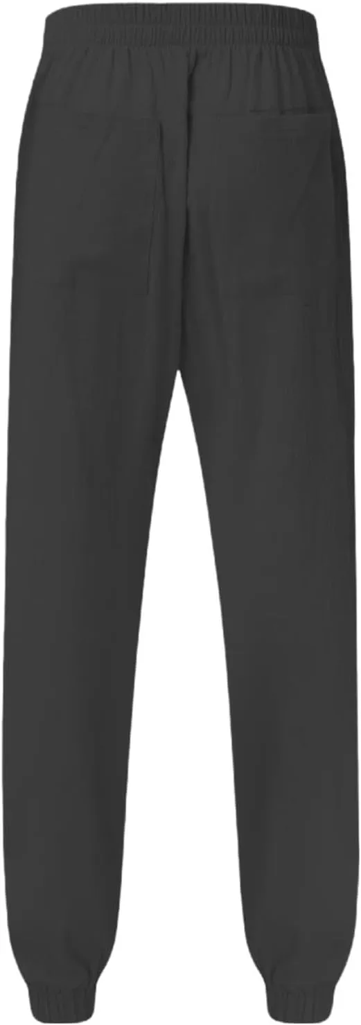 Men's High Waisted Pants Summer Casual Linen Pants Trendy Solid Drawstring Elastic Trousers Outdoor Vacation Slacks