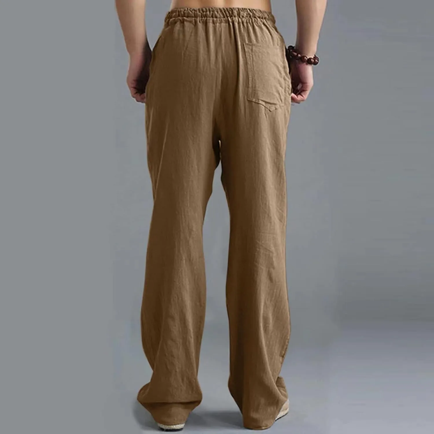 Men's Linen Pants Casual Elastic Waist Drawstring Trousers Summer Yoga Beach Pants Loose Breathable Sweatpants