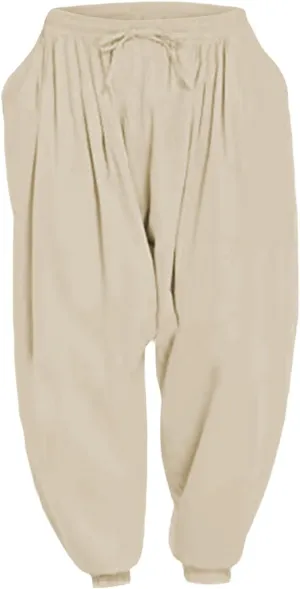 Men's Linen Pants Plain Loose Fit Tapered Slacks Lightweight Vacation Pants Drawstring Waist Yoga Trousers for Summer