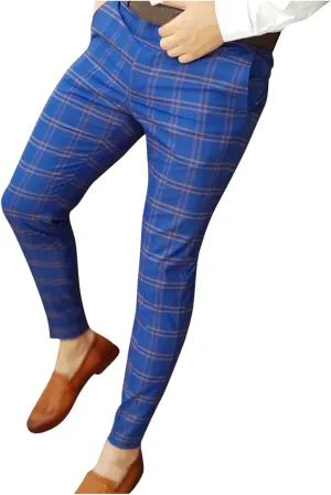 Men's Skinny Fit Plaid Pants Casual Work Office Business Dress Pants Stretch Slim Fit Casual Trousers Golf Work Long Pants Comfy Flat Front Chinos Suit Pants Mens Trousers Fall Blue
