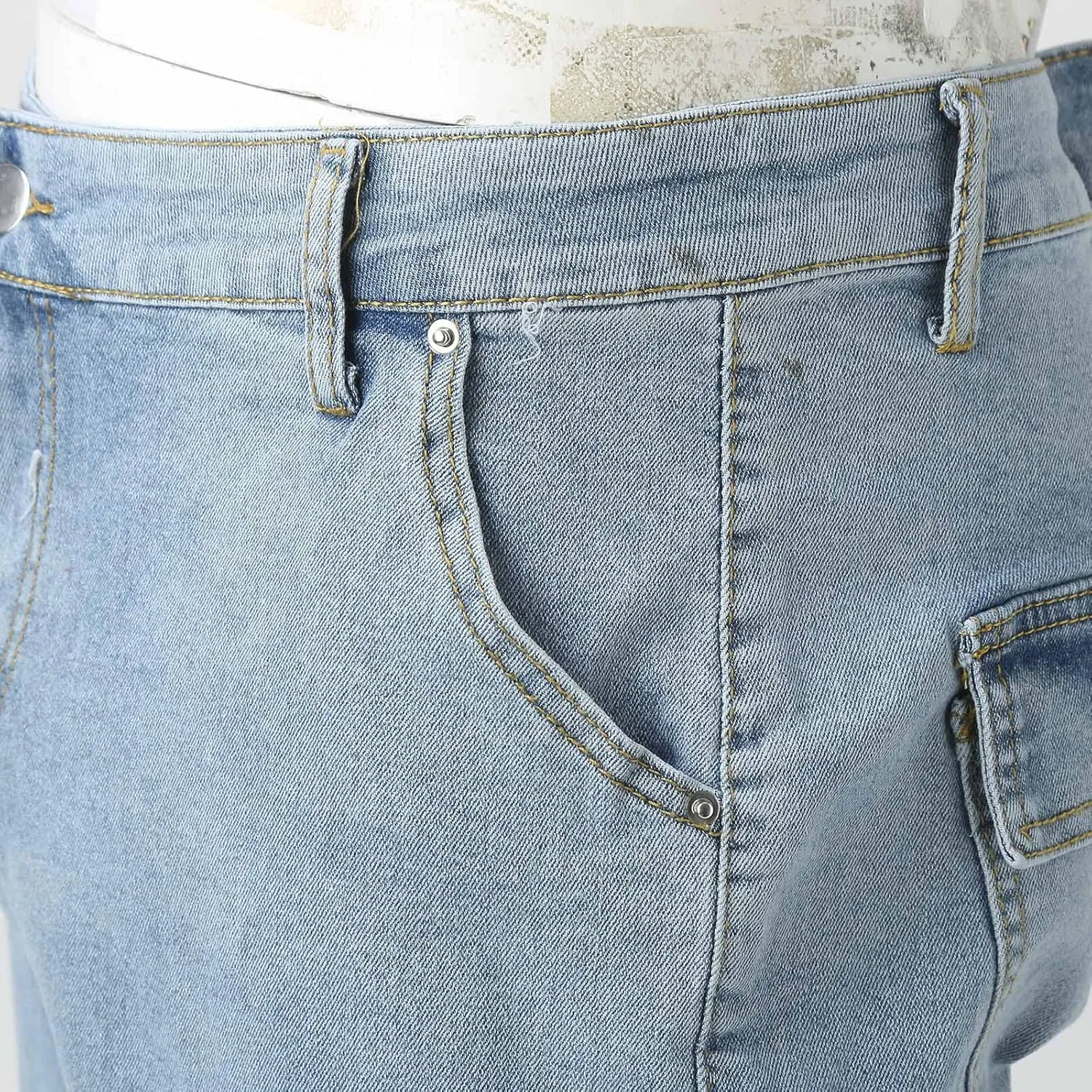 Mens Slim Fit Cargo Jeans Straight Leg Denim Work Utility Pants Streetwear Hip Hop Cargo Jogger Pants Casual Skinny Jeans