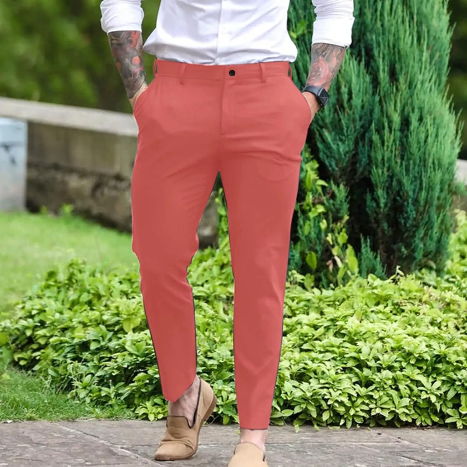 Mens Slim Fit Dress Pants Casual Business Work Skinny Stretch Golf Pants Breathable Flat-Front Chino Pant Tapered Suit Pants
