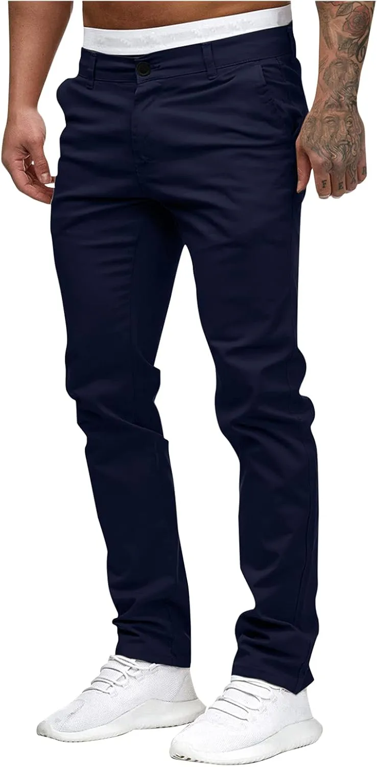 Mens Slim Fit Dress Pants Casual Work Skinny Suit Pants Flat-Front Stretch Chino Tapered Straight Leg Golf Dress Pant Trouser