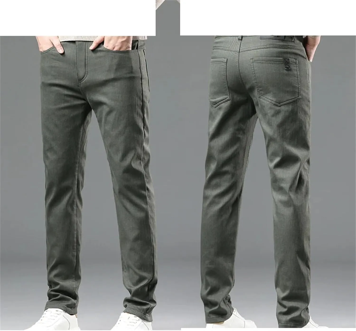 Men's Spring Autum Casual Pants Cotton Elastic Slim Fit Straight Casual Pants