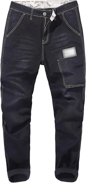 Men's Vintage Ripped Hip Hop Jeans Distressed Side Pocket Stretch Denim Pants Patches Slim Fit Harem Jean Trousers