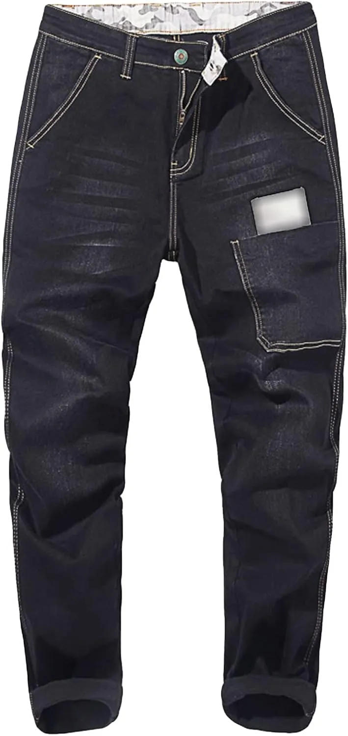 Men's Vintage Ripped Hip Hop Jeans Distressed Side Pocket Stretch Denim Pants Patches Slim Fit Harem Jean Trousers