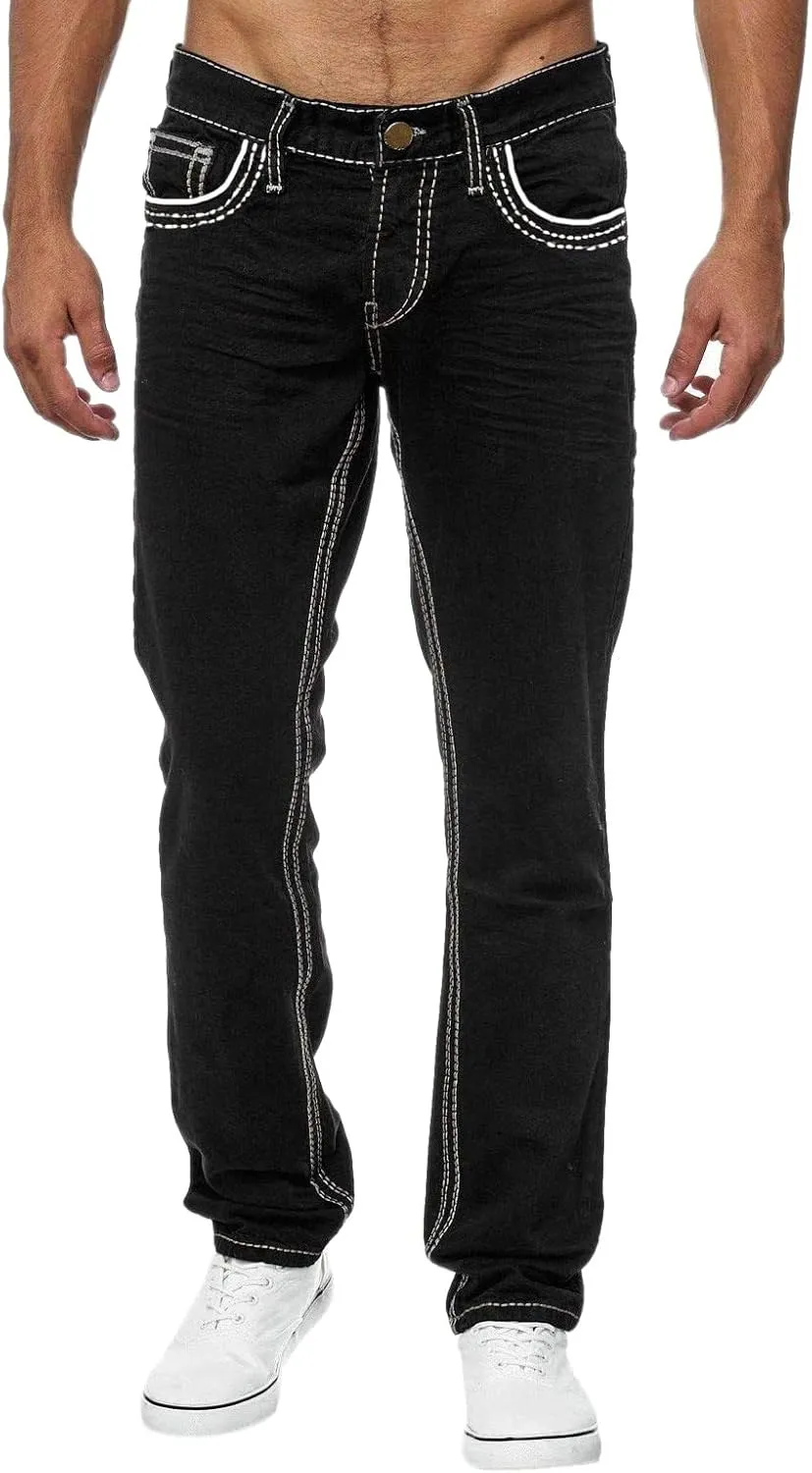 Men's Work Jeans Relaxed Fit Washed Cotton Distressed Straight Fit Jeans Casual Summer Pants Big and Tall Chinos Trousers