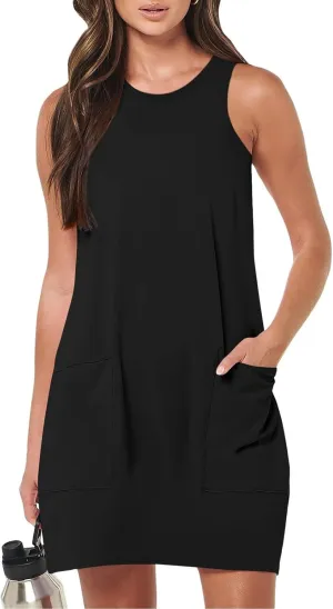 midelxp Tank Dresses for Women 2025 Casual Summer Sleeveless Dress with Pockets Boho Beach Dress Comfy Vacation Mini Sundress