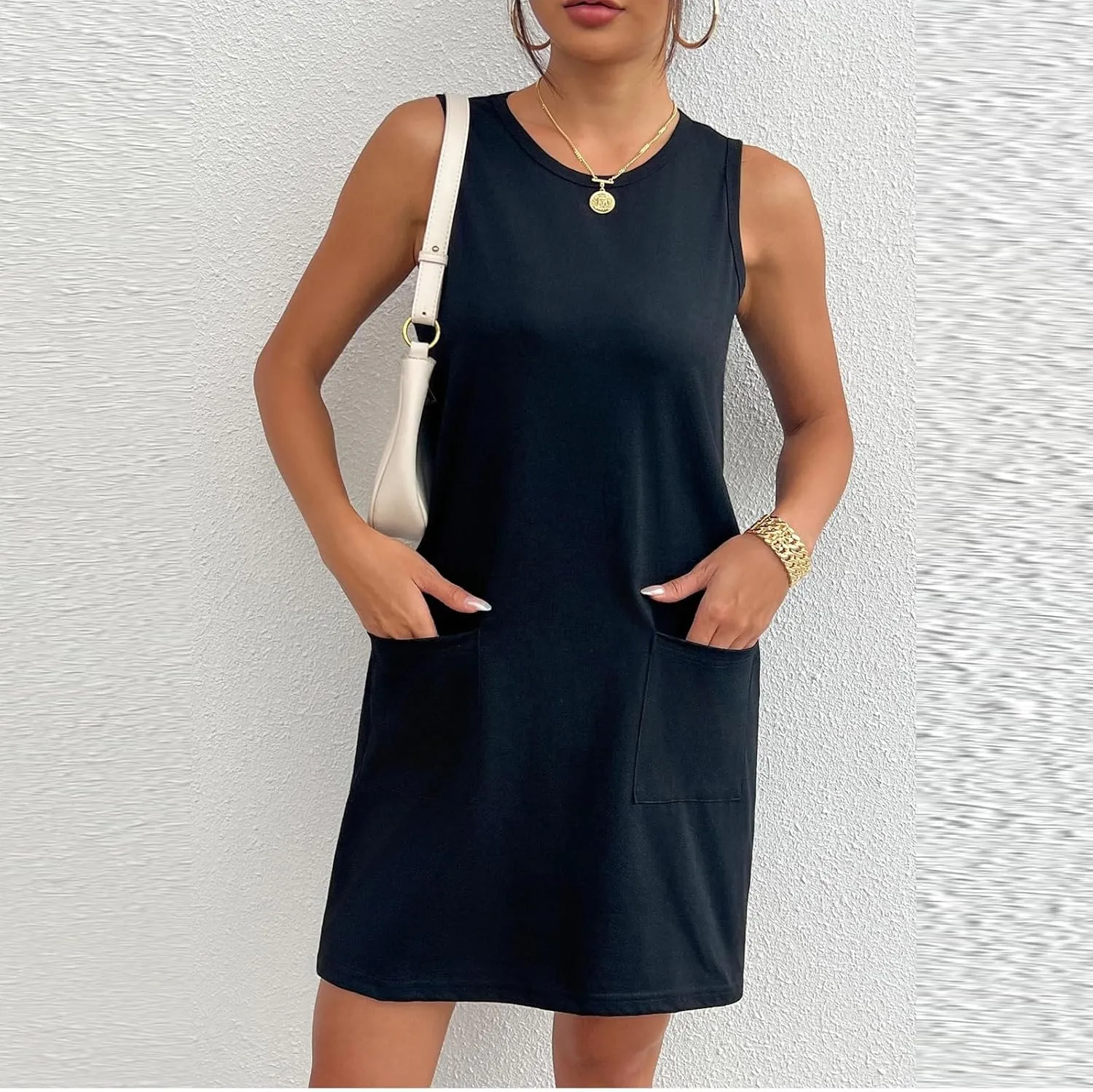 midelxp Tank Dresses for Women 2025 Casual Summer Sleeveless Dress with Pockets Boho Beach Dress Comfy Vacation Mini Sundress