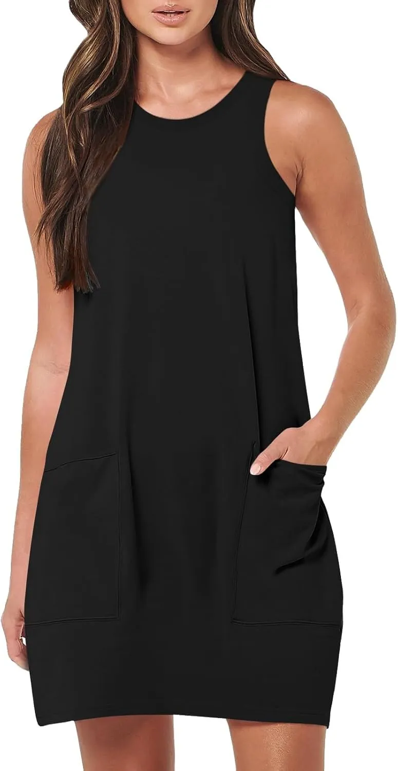 midelxp Tank Dresses for Women 2025 Casual Summer Sleeveless Dress with Pockets Boho Beach Dress Comfy Vacation Mini Sundress