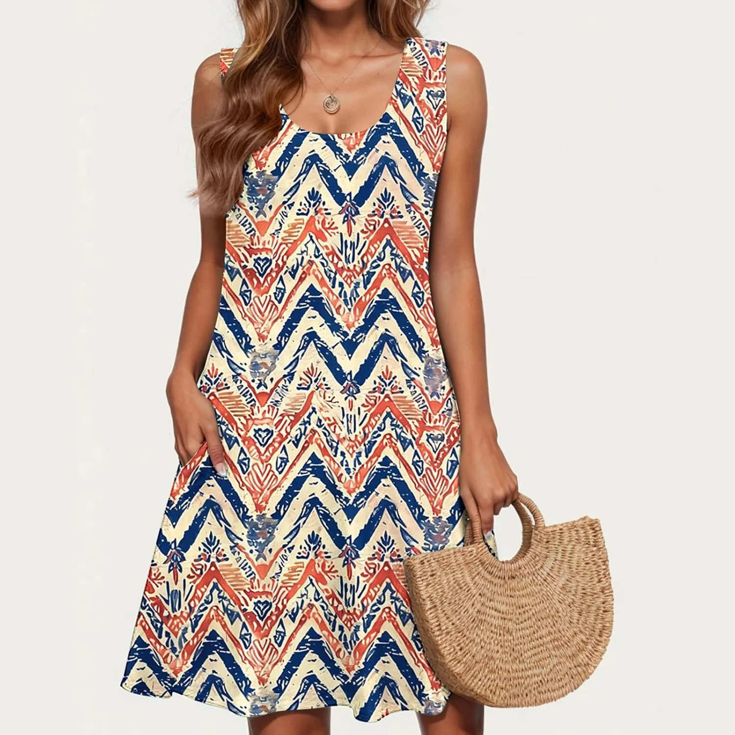 Midi Dress for Women Floral Print Sleeveless Summer Dresses Boho Flowy Casual Dress Beach Vacation Sundress