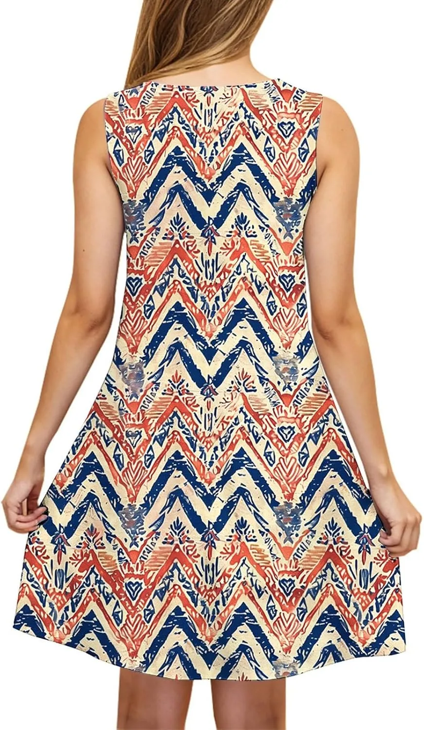 Midi Dress for Women Floral Print Sleeveless Summer Dresses Boho Flowy Casual Dress Beach Vacation Sundress